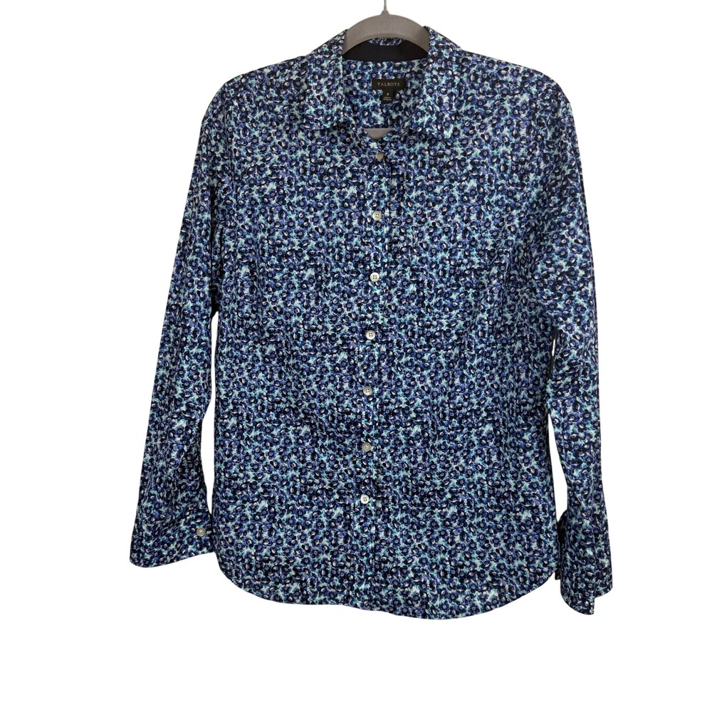 Talbots Floral Button Down Shirt Womens 8 Preppy Workwear Long Sleeve Cotton